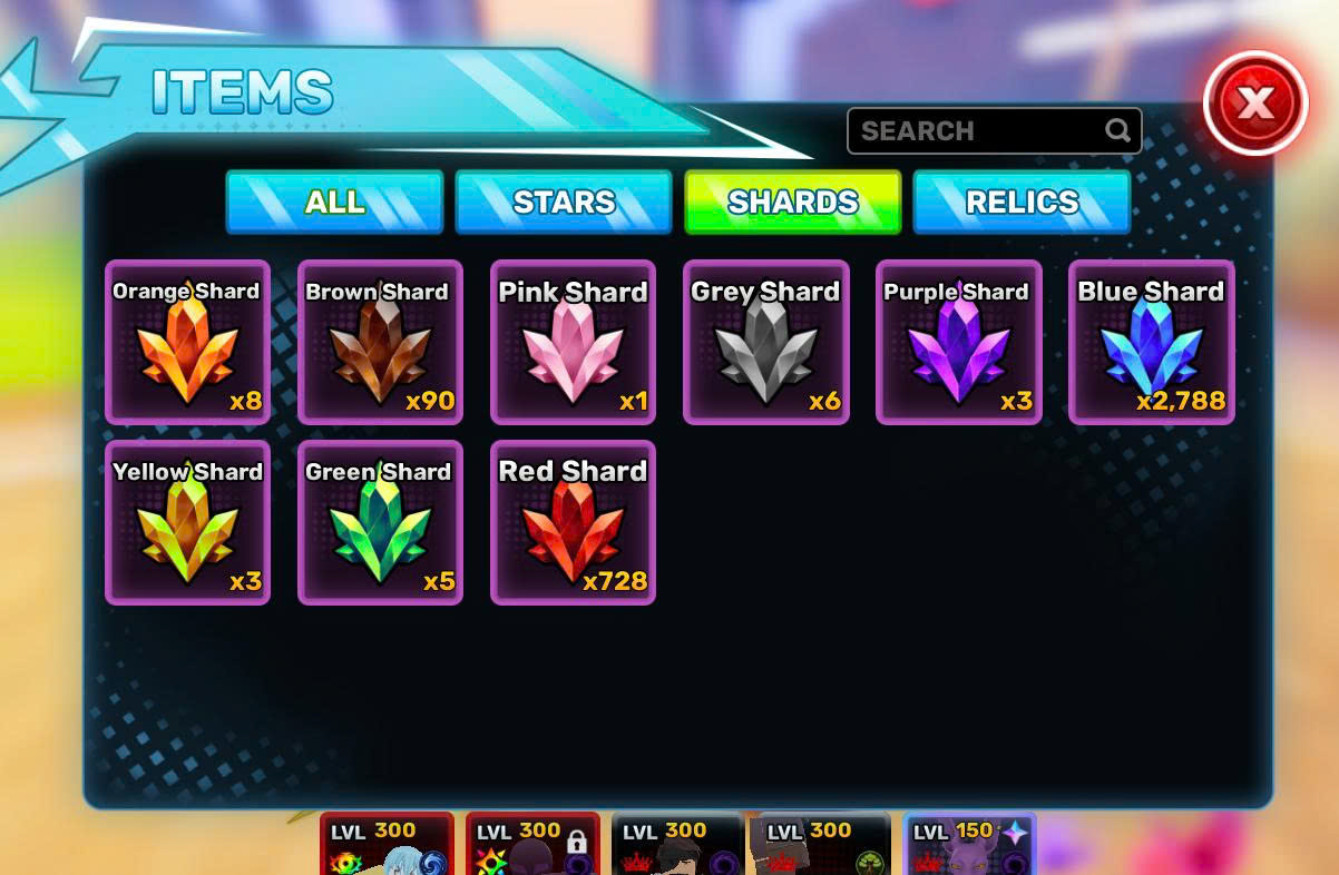 Treo 24h Shards chế tạo Relics (Cần Shards nào ghi chú bên dưới)